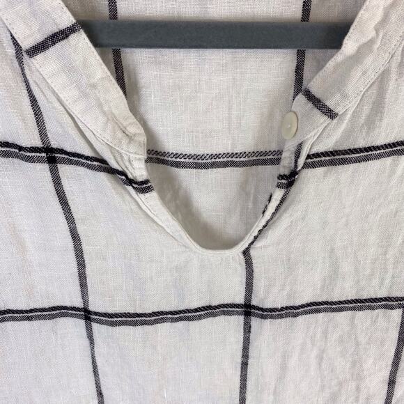 FLAX 100% Linen White Tunic Tank Top Key Hole Button Front Plaid Size Small - Picture 5 of 9
